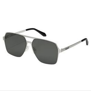 Quay Australia Backstage Pass Square Aviator Sunglasses- Brushed Silver Frame /